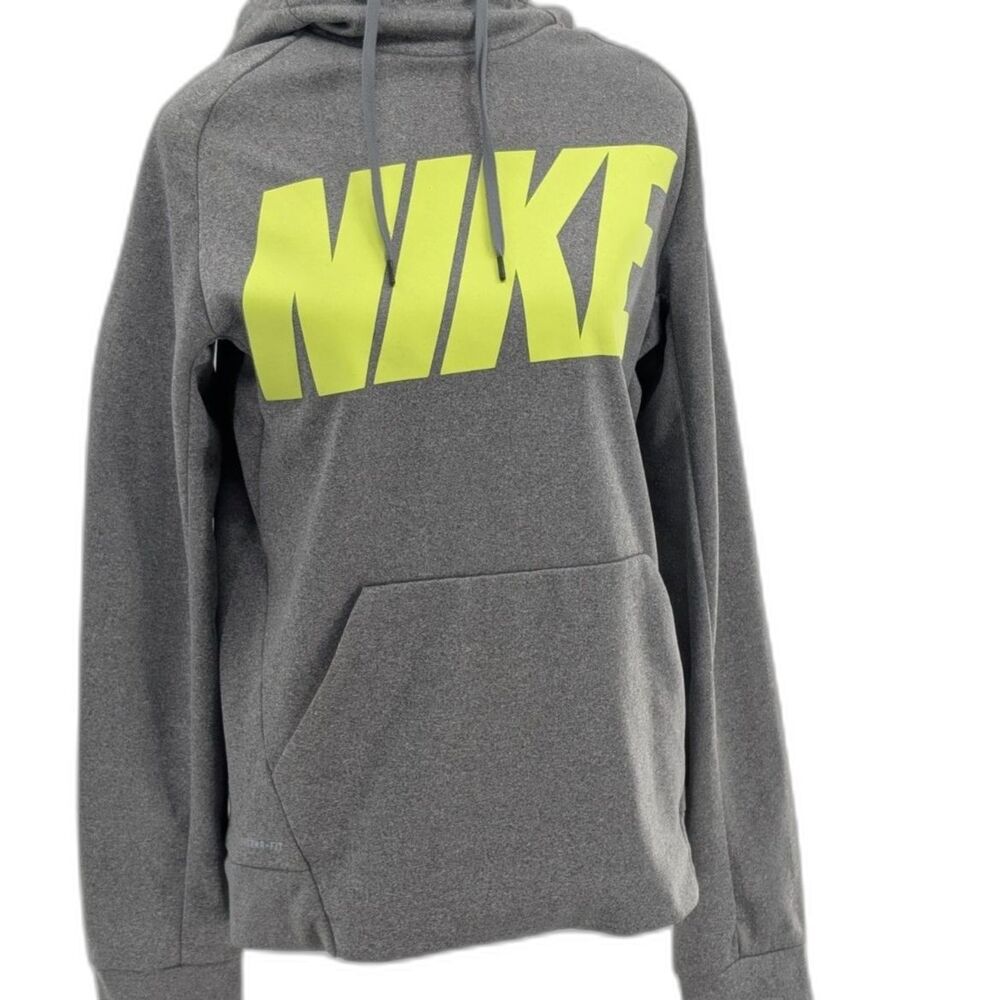 Nike Therma Fit Performance Gray Neon Yellow Sweatshirt Hoodie Size Small